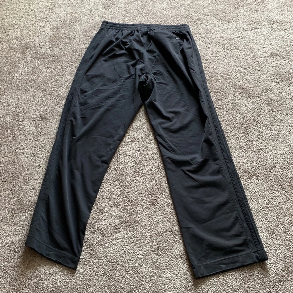 Adidas Black Tricot Track Pants Orange Waistband Straight Leg SIZE L